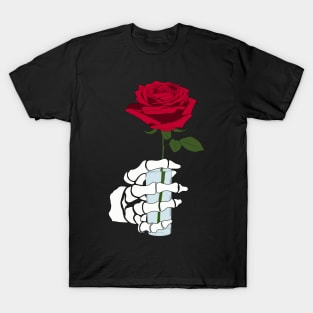 Skeleton Hand Holding Red Rose T-Shirt